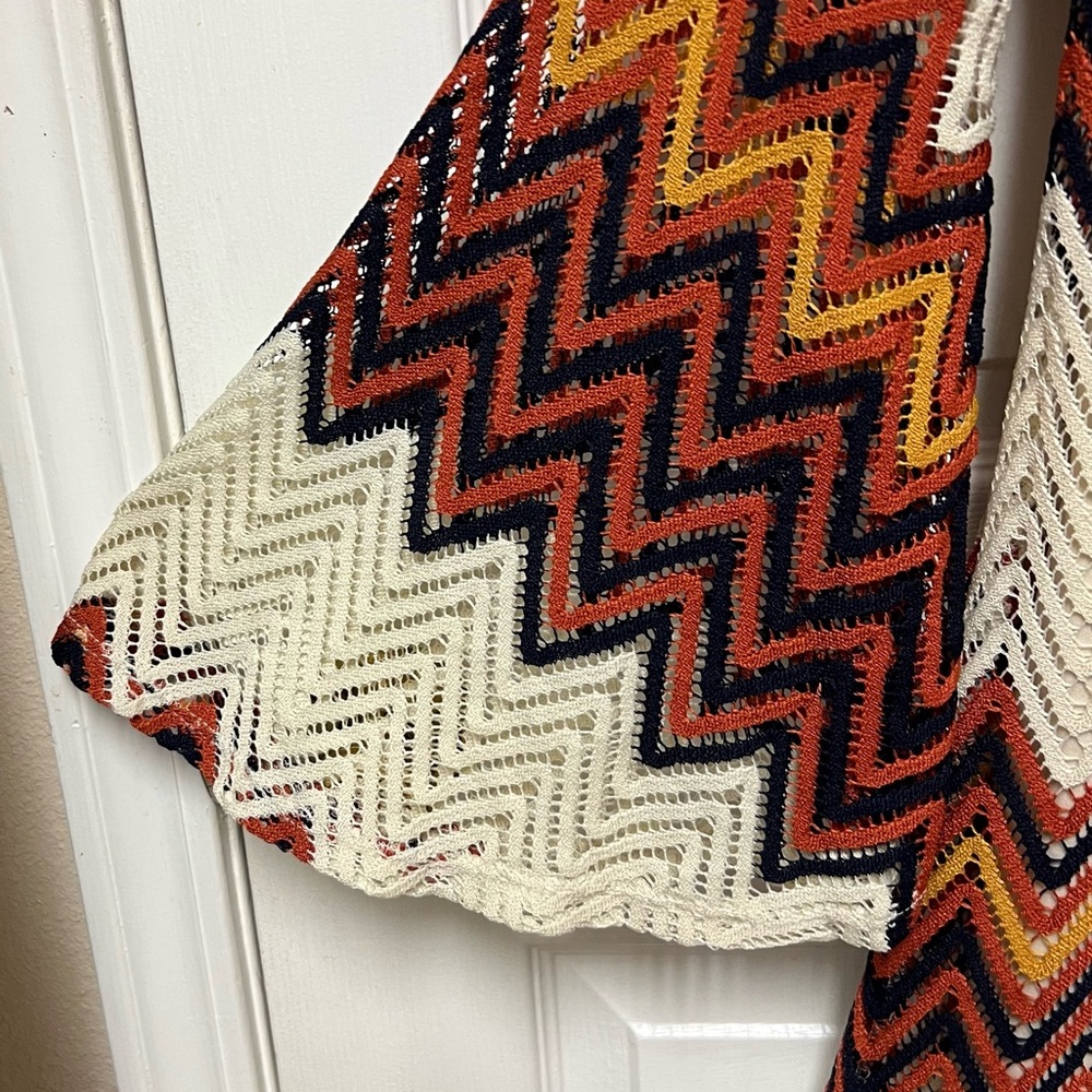 Tacera Chevron Pattern Bell Sleeve Dress - Picture 3 of 16